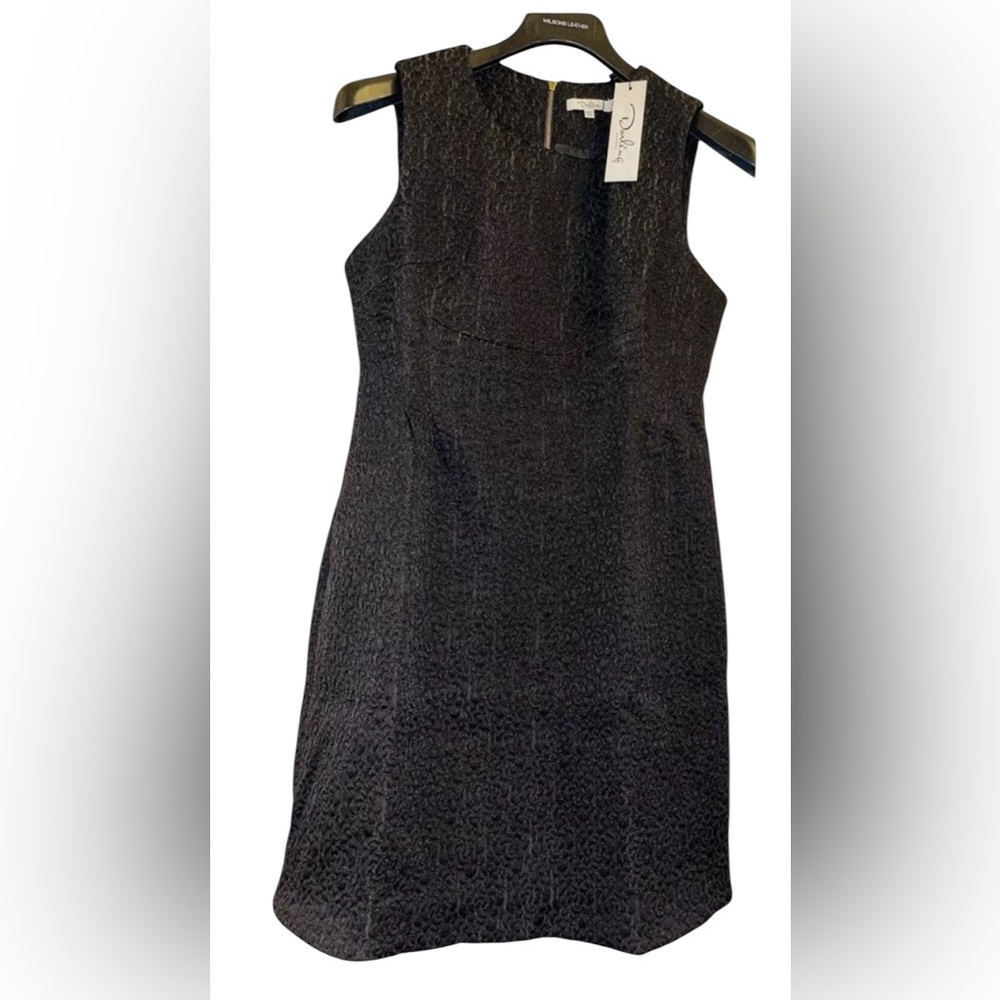 DARLING LONDON BLACK JAIME DRESS TEXTURED MIDI FITTED BODICE SLEEVELESS SIZE 10